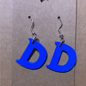 ☀️3/$12☀️ Letter “D” Earrings with Sterling Silver Hooks. (Blue)
